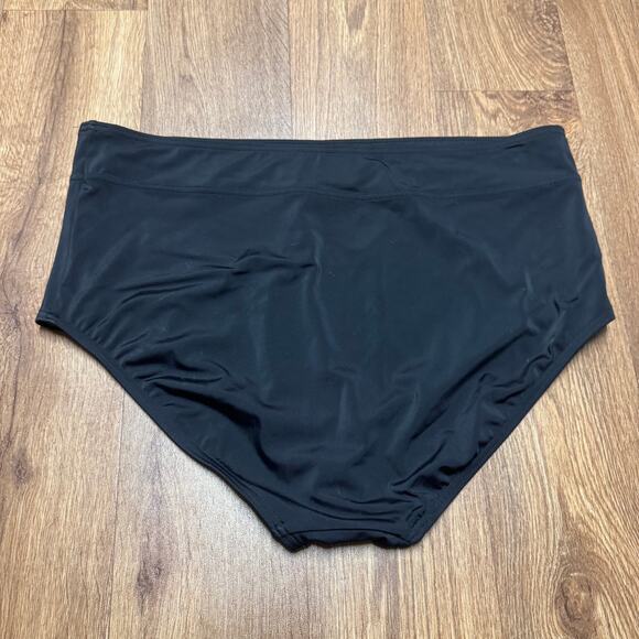 Lands End Solid Black Bikini Bottom Mid Rise Plus Size 1X Brief Banded Waist - Picture 2 of 5